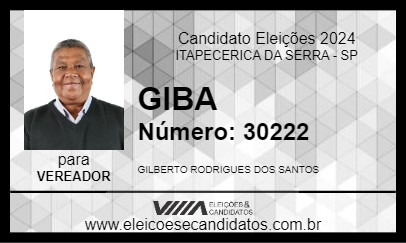 Candidato GIBA DO MONTESANO 2024 - ITAPECERICA DA SERRA - Eleições