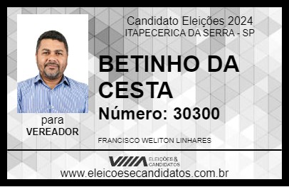 Candidato BETINHO DA CESTA 2024 - ITAPECERICA DA SERRA - Eleições