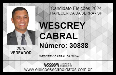 Candidato WESCREY CABRAL 2024 - ITAPECERICA DA SERRA - Eleições