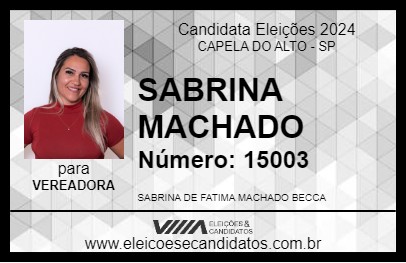 Candidato SABRINA MACHADO 2024 - CAPELA DO ALTO - Eleições