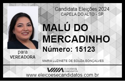 Candidato MALÚ DO MERCADINHO 2024 - CAPELA DO ALTO - Eleições