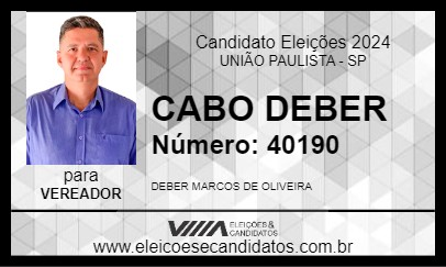 Candidato CABO DEBER 2024 - UNIÃO PAULISTA - Eleições