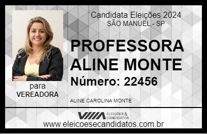 Candidato PROFESSORA ALINE MONTE 2024 - SÃO MANUEL - Eleições