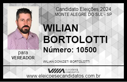 Candidato WILIAN BORTOLOTTI 2024 - MONTE ALEGRE DO SUL - Eleições