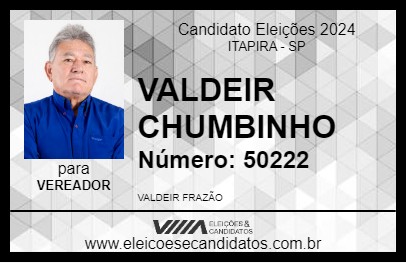 Candidato VALDEIR CHUMBINHO 2024 - ITAPIRA - Eleições