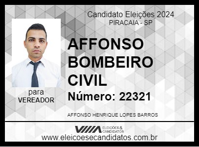 Candidato AFFONSO BOMBEIRO CIVIL 2024 - PIRACAIA - Eleições