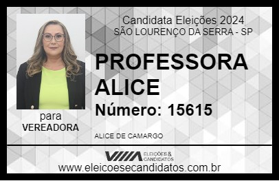 Candidato PROFESSORA ALICE 2024 - SÃO LOURENÇO DA SERRA - Eleições