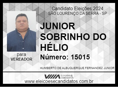 Candidato JUNIOR SOBRINHO DO HÉLIO 2024 - SÃO LOURENÇO DA SERRA - Eleições