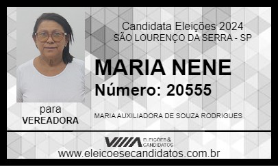 Candidato MARIA NENE 2024 - SÃO LOURENÇO DA SERRA - Eleições