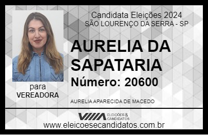 Candidato AURELIA DA SAPATARIA 2024 - SÃO LOURENÇO DA SERRA - Eleições