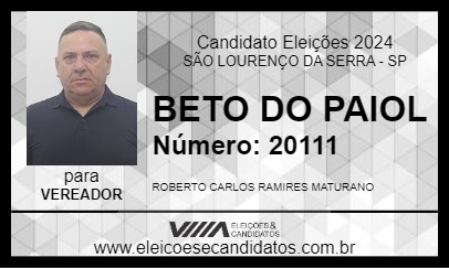 Candidato BETO DO PAIOL 2024 - SÃO LOURENÇO DA SERRA - Eleições