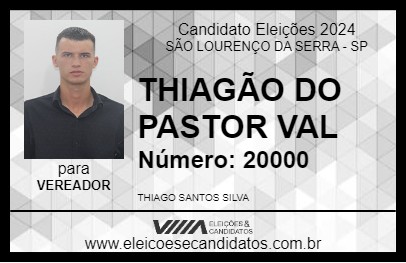 Candidato THIAGÃO DO PASTOR VAL 2024 - SÃO LOURENÇO DA SERRA - Eleições