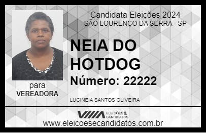 Candidato NEIA DO HOTDOG 2024 - SÃO LOURENÇO DA SERRA - Eleições