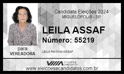 Candidato LEILA ASSAF 2024 - MIGUELÓPOLIS - Eleições