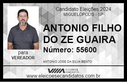 Candidato ANTONIO FILHO DO ZE GUAIRA 2024 - MIGUELÓPOLIS - Eleições