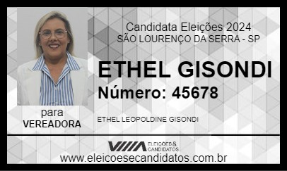 Candidato ETHEL GISONDI 2024 - SÃO LOURENÇO DA SERRA - Eleições