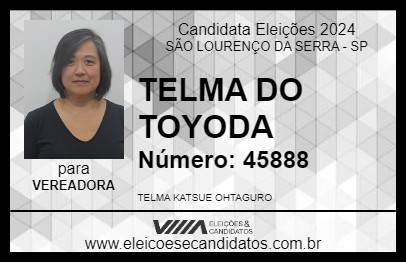 Candidato TELMA DO TOYODA 2024 - SÃO LOURENÇO DA SERRA - Eleições