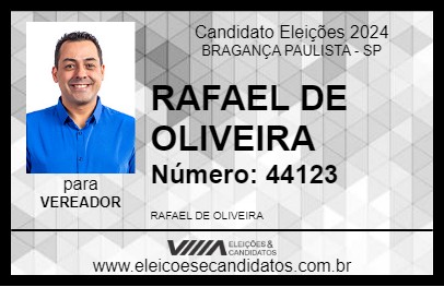 Candidato RAFAEL DE OLIVEIRA 2024 - BRAGANÇA PAULISTA - Eleições