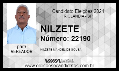 Candidato NILZETE 2024 - RIOLÂNDIA - Eleições