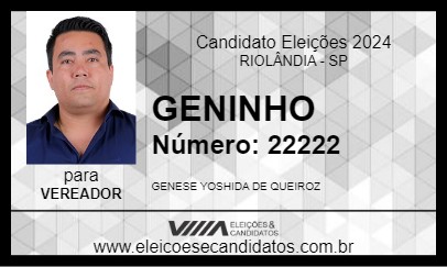 Candidato GENINHO 2024 - RIOLÂNDIA - Eleições