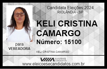 Candidato KELI CRISTINA CAMARGO 2024 - RIOLÂNDIA - Eleições