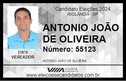 Candidato ANTONIO JOÃO DE OLIVEIRA 2024 - RIOLÂNDIA - Eleições