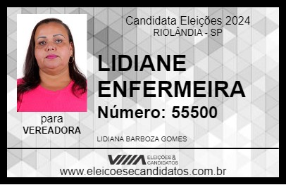 Candidato LIDIANE ENFERMEIRA 2024 - RIOLÂNDIA - Eleições