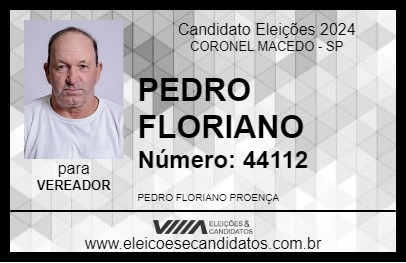 Candidato PEDRO FLORIANO 2024 - CORONEL MACEDO - Eleições