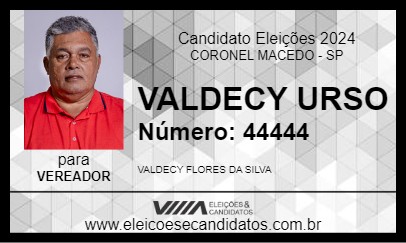 Candidato VALDECY URSO 2024 - CORONEL MACEDO - Eleições