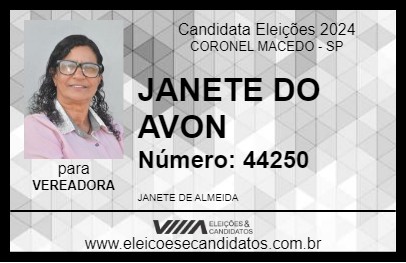 Candidato JANETE DO AVON 2024 - CORONEL MACEDO - Eleições