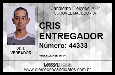 Candidato CRIS ENTREGADOR 2024 - CORONEL MACEDO - Eleições