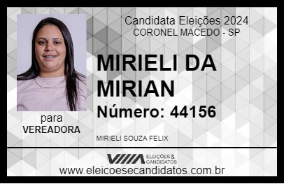 Candidato MIRIELI DA MIRIAN 2024 - CORONEL MACEDO - Eleições