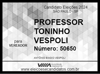 Candidato PROFESSOR TONINHO VESPOLI 2024 - SÃO PAULO - Eleições