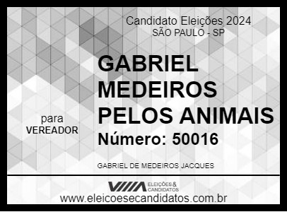 Candidato GABRIEL MEDEIROS PELOS ANIMAIS 2024 - SÃO PAULO - Eleições