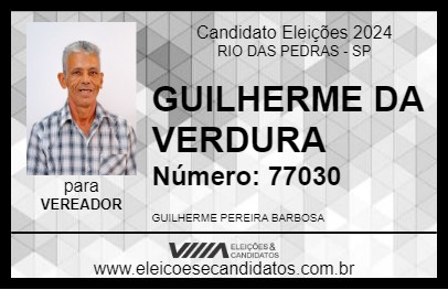 Candidato GUILHERME DA VERDURA 2024 - RIO DAS PEDRAS - Eleições