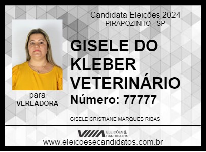 Candidato GISELE DO KLEBER VETERINÁRIO 2024 - PIRAPOZINHO - Eleições