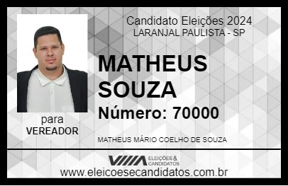 Candidato MATHEUS SOUZA 2024 - LARANJAL PAULISTA - Eleições