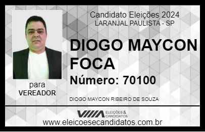 Candidato DIOGO MAYCON FOCA 2024 - LARANJAL PAULISTA - Eleições