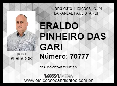 Candidato ERALDO PINHEIRO DAS GARI 2024 - LARANJAL PAULISTA - Eleições