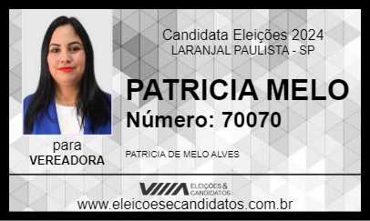 Candidato PATRICIA MELO 2024 - LARANJAL PAULISTA - Eleições