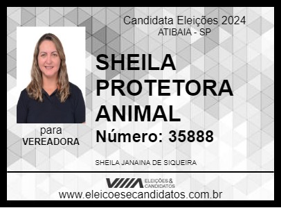 Candidato SHEILA PROTETORA ANIMAL 2024 - ATIBAIA - Eleições