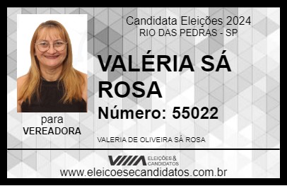 Candidato VALÉRIA SÁ ROSA 2024 - RIO DAS PEDRAS - Eleições