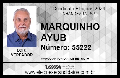 Candidato MARQUINHO AYUB 2024 - NHANDEARA - Eleições