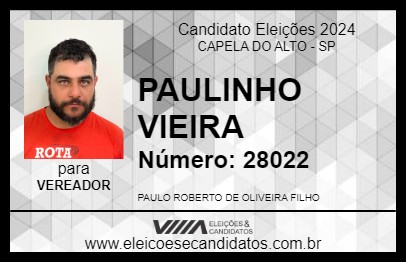 Candidato PAULINHO VIEIRA 2024 - CAPELA DO ALTO - Eleições