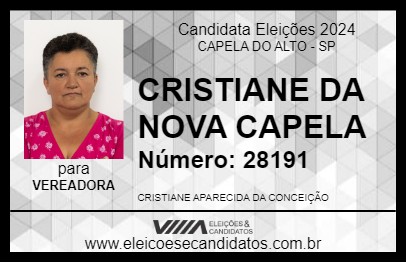 Candidato CRISTIANE DA NOVA CAPELA 2024 - CAPELA DO ALTO - Eleições