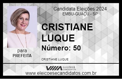 Candidato CRISTIANE LUQUE 2024 - EMBU-GUAÇU - Eleições