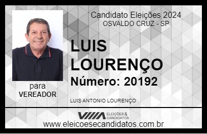 Candidato LUIS LOURENÇO 2024 - OSVALDO CRUZ - Eleições