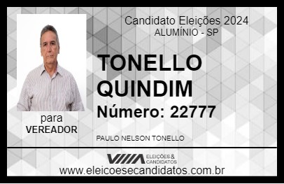 Candidato TONELLO QUINDIM 2024 - ALUMÍNIO - Eleições