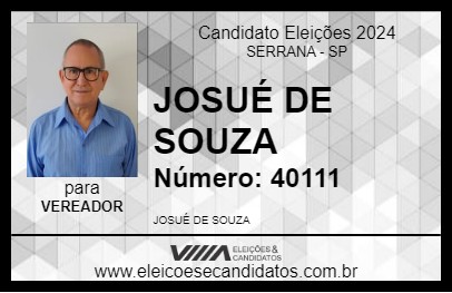 Candidato JOSUÉ DE SOUZA 2024 - SERRANA - Eleições