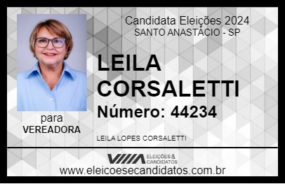 Candidato LEILA CORSALETTI 2024 - SANTO ANASTÁCIO - Eleições